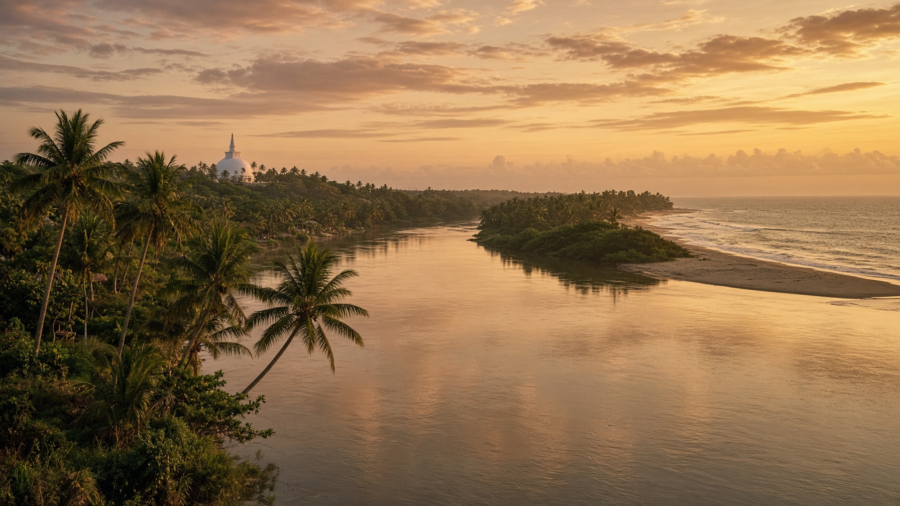 River mouth meeting the ocean at golden hour